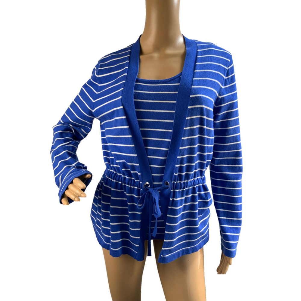 Jones New York Women's Top Sz Med Blue Whiteβ Striped Round Neck Preppy Academia